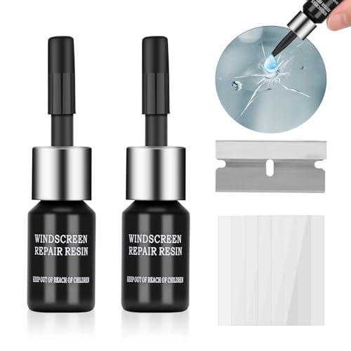 Kunsia Windshield Repair Kit, 2 Bottles 3ml Resin, Nano Glass Repair Fluid, Quick Fix for Chips, Cracks, Blueseye, Star Shaped (Black+Yellow)