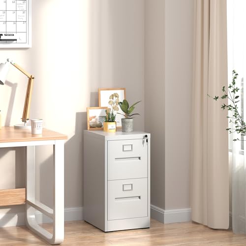 VIYET 2 Drawer File Cabinet,Metal File Cabinets with Lock,White Vertical File Cabinet for Home Office,Heavy Duty Metal Storage Cabinet for A4/Letter/Legal Size File,Assembly Required