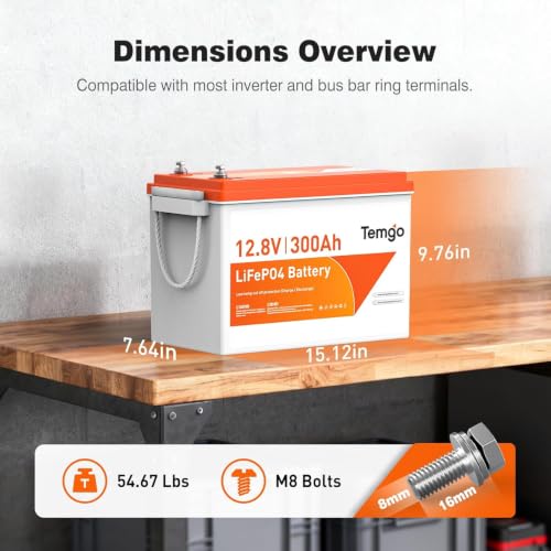 Image of TEMGO 12V 300Ah LiFePO4 Lithium Marine Battery for RV Boat