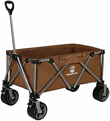 CRONDA Boutique Foldable Camping Cart, Heavy Duty Collapsible Folding Wagon Utility Outdoor Camping Garden Cart, All Terrain Wheels with Brake (Brown)