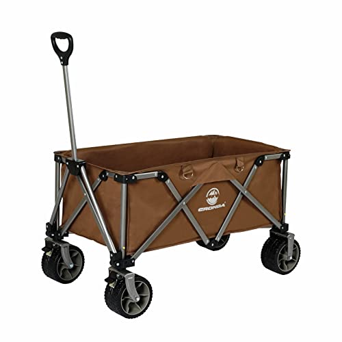 Cronda Boutique Foldable Camping Cart, Heavy Duty Collapsible Folding Wagon Utility Outdoor Camping Garden Cart, All Terrain Wheels With Brake (Brown) #TOP27