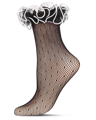 MeMoi Women's Swiss Dot Ruffle Lace Cuff Sheer Crew Socks