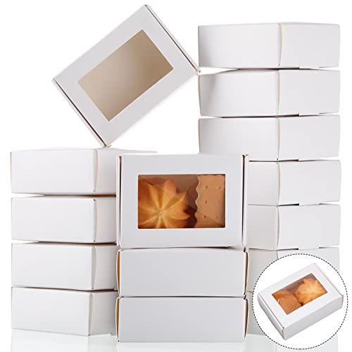 Zonon 30 Pcs Soap Boxes for Homemade Packaging, Mini Kraft Treat Boxes with Window for Bakery Candy Soap Making Gift Packaging(3.7 x 2.6 x 1.37 Inch,White)