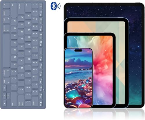 Image of OMOTON Ultra-Slim Bluetooth Keyboard for iPad 11th /10th /9th /8th /7th, iPad Pro /Air /Mini and iPhone Series, Wireless iOS Keyboard with 12 Multimedia Keys for Office, Home, Travel, School, Deep Blue