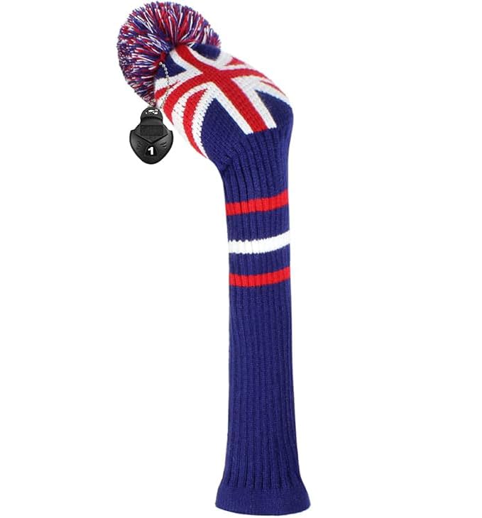 Knit Driver Woods Golf Club Head Cover 1pcs Pack Fit Driver(460cc) with Rotating Number Tag (UK Stripes)