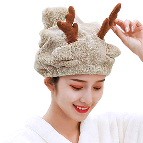 YMLHOME Microfiber Hair Towel Wrap Fast Drying Hair Turban Shower Cap Soft Absorbent Cute Cartoon Dry Hair Hat for Women Wet Longer and Thicker Hair, Brown