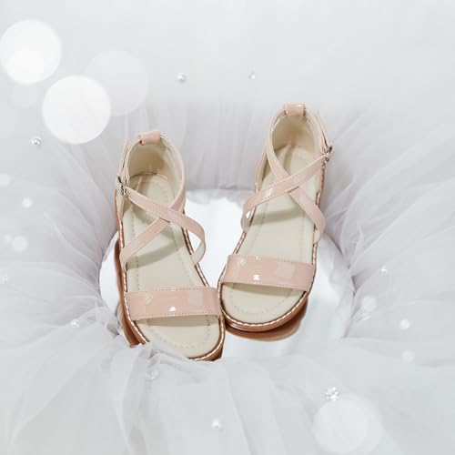 Image of ESTINE Toddler /Little Kid Girls Dress Cross Strappy Open Toe Sandals Princess Flats Summer Flower Girl Shoes