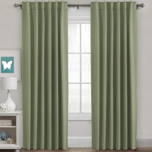 Image of H.VERSAILTEX Blackout Curtains for Living Room Thermal Insulated Window Treatment Panels Room Darkening Blackout Drapes Back Tab /Rod Pocket Bedroom Draperies, 52 x 90 Inch, Sage, 2 Panels