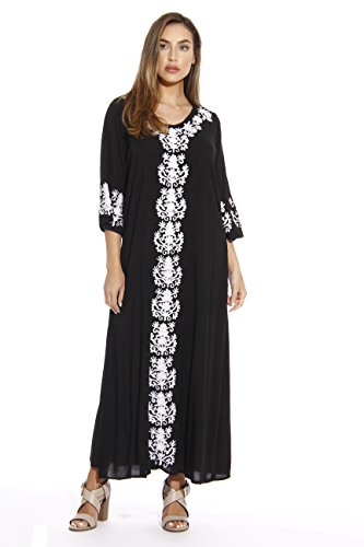 Riviera Sun 21737-BLK-L Caftan/Caftans for Women Black/White