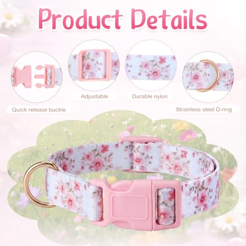 Image of Goat Collar with Bell, Sheep Grazing Copper Bells and Adjustable Nylon Collar Set Loud Bronze Bell for Summer Small Farm Animal Sheep Cow Dog Accessories Gift(Pink Flower)
