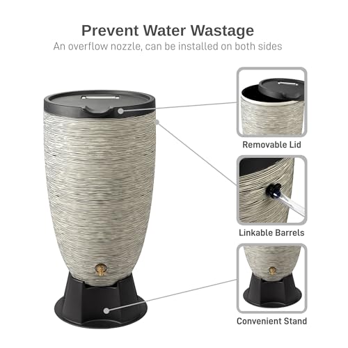 Image of RTS Home Accents 50-Gallon Newport Rain Barrel with Stand and Removable Lid, Slate Color