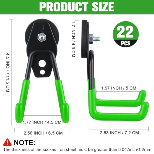 Image of Landhoow 22 Pcs Large Magnetic Hooks Heavy Duty Garage Magnet Hooks Strong Storage Utility Magnetic Hangers with Anti Slip Rubber Coating for Indoor and Outdoor Hanging (Green)