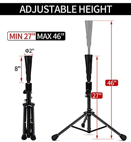 Baseball Batting Tee For Adults And Youth Teens, Portable Tripod Stand Base Tee Easy Adjustable Height 27 To 46 Inches For Hitting Training Practice, With Carrying Bag #TOP1