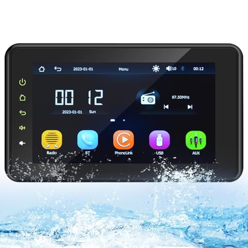 Geloo 2025 Upgraded Marine Stereo with Wireless CarPlay and Android Auto, Portable 8'' Wireless Carplay Touchscreen, Waterproof IPX6 Marine Multimedia Player for Marine, ATV, Boat, BZR, Golf Cart