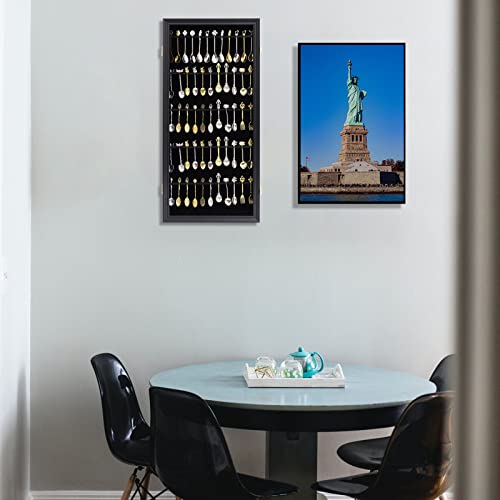 Comsrev 60 Souvenir Tea Spoon Display Case Collection Collector Rack Wall Mount Wooden W/98% Uv Acrylic Door Lockable（Black） #TOP5