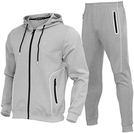 R RAMBLER 1985 Men's Casual Tracksuit Long Sleeve Athletic Hooded Sweatsuits 2 Piece Set Full Zip Running Jogging Suits for Men(Grey,3XL)