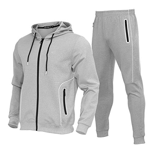 R Rambler 1985 Men's Casual Tracksuit Long Sleeve Athletic Hooded Sweatsuits 2 Piece Set Full Zip Running Jogging Suits For Men(Grey,3Xl) #TOP16