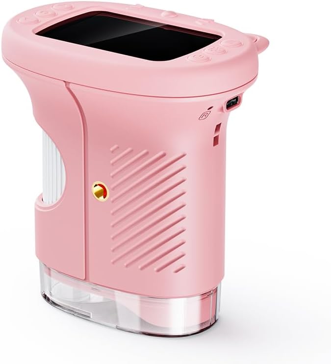 Kids Digital Microscope with 1000X Magnification, 2” IPS Screen, 1080P Camera, Manual Focus, 8 LED Lights, USB-C Rechargeable, Photo & Video Recording, Educational Science Toy (Pink)