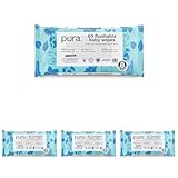 Pura Spülbare Öko-Baby-Feuchttücher für Empfindliche Babyhaut, 70 Tücher (1 Packung), 99% Wasser, 100% Plastikfrei, für Sensible, zu Ekzemen neigende Haut, Neugeborene, Biologisch Abbaubar, Vegan