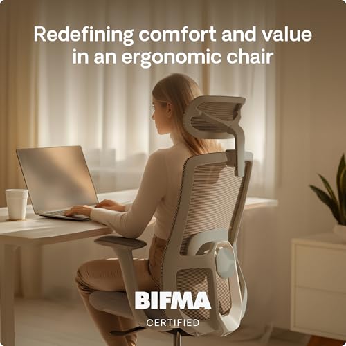 Desktronic Adjustable Ergonomic Office Chair | Desk Chair with headrest, armrests, lumbar support, height adjustments - Designed for European body - Breathable Mesh - Spacious seating - Image 3
