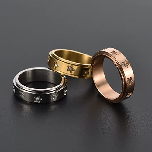 Nylry Fidget Spinner Ring Star Fidget Ring Anti Anxiety Rings Titanium Stainless Steel Spinning Ring Engagement Wedding Promise Band With Cz For Women Girls Stress Relieving Jewelry Rose Gold Size 11 #TOP5