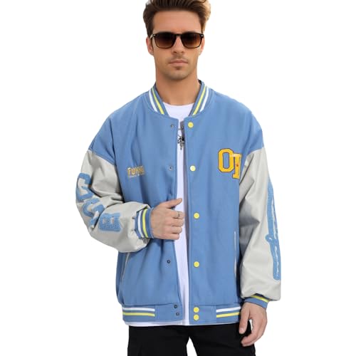 Image of Mens Varsity Jacket Baseball Bomber Jacket Vintage Unisex Streetwear Coats with Patchwork Hipster Utility Tops