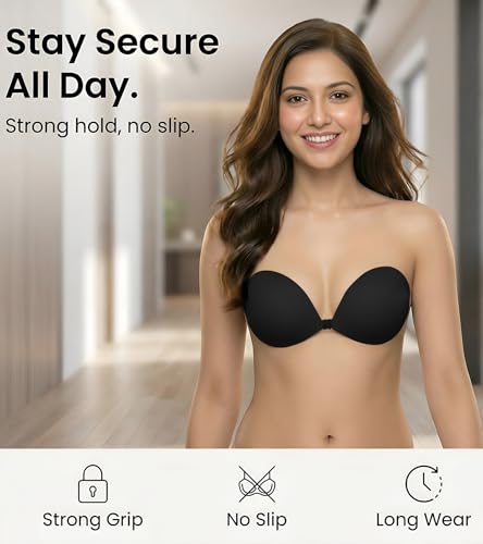 Image of DClub Strapless Sticky Bra Invisible Backless Stick on Bra Push up Lift Bras for Women Dress Reusable Silicone Nipple Covers