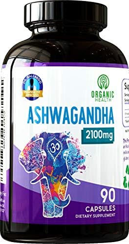 Organic Health 2100 mg Ashwagandha 90 Capsules Organic for Anxiety & Stress Relief, GMO Free