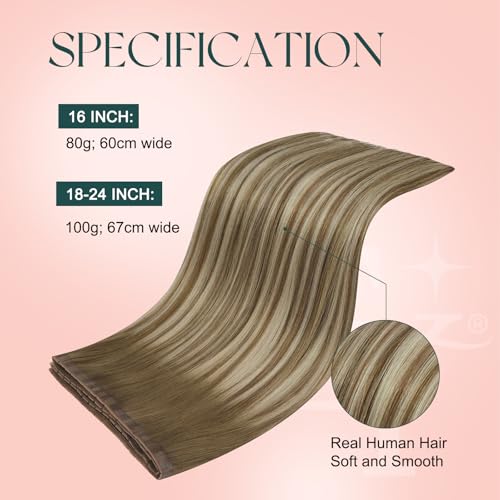 Image of Easyouth 100g 24 Inch Human Hair Butterfly Weft Extensions Balayage, Butterfly Weft Remy Hair Extensions Ombre, Medium Brown Balayage Blonde, Long Straight Hair, OVO Wefts Extension, Seamless Blend