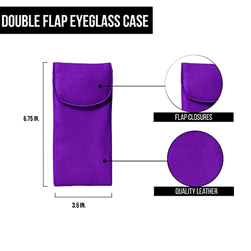 Image of ili New York Double Flap Leather Eyeglass Case, Soft 2-in-1 Dual Glasses Pouch for Sunglasses and Reading Glasses