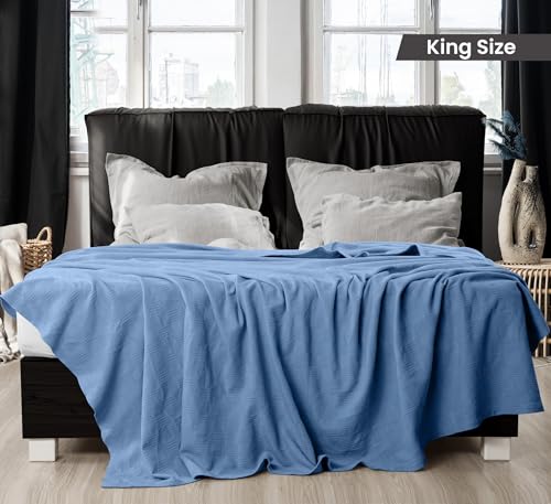 Utopia Bedding Wedgewood 100% Cotton Blanket [King Size - 90x108 Inch] 350GSM Lightweight, Soft and Breathable Thermal Blanket for All Seasons