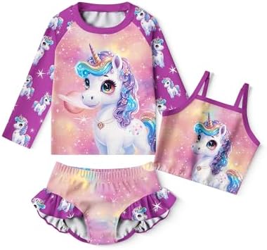 LQSZ Girls Rash Guard Sets Long Sleeves Swimsuit 3 Pieces Tankini...