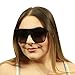 ShadyVEU Oversized Fashion Square Sunglasses Flat Top 100% UV Protection Trapezoid Shape Bold Big XL Large (Glossy Black w/Gold, Gradient Black)