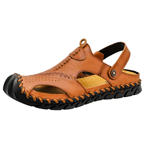 Casual Men's Soft Slippers Men Leather Sandals Roman Outdoor Beach Sandals Big(D,44 Code)