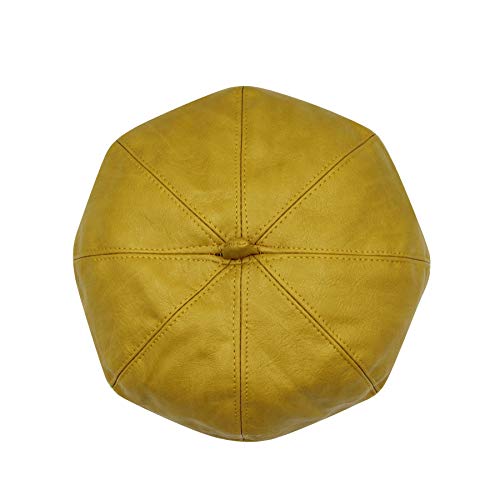 Eilova Orityle Women Beret Hat Pu Leather Cap French Style Beanie Adjustable Newsboy Winter Hat Slouchy Painter Hats Yellow #TOP6
