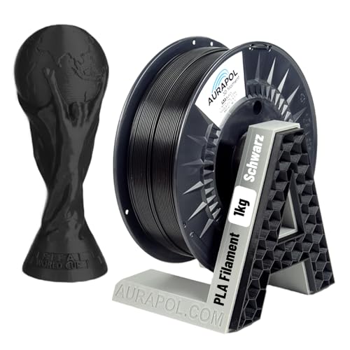 AURAPOL Filament 1.75 PLA mit +/- 0,02 mm Genauigkeit (1kg, schwarz/black) - Biologisch abbaubares 3D Drucker Filament aus PLA - Druckmaterialien kompatibel mit den meisten Druckern
