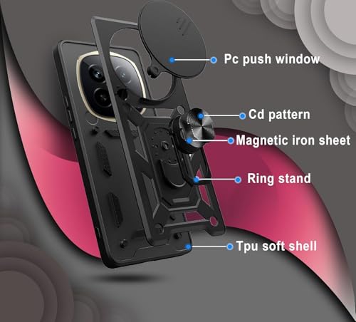 Image of Luxe Back Cover for Realme P2 Pro 5G | D10 Tough Armor | Sliding Camera Shield | 360 Protection | Kickstand Ring Holder | Military-Grade Shockproof Bumper