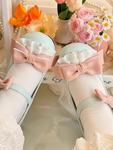 ZQW Women's Kawaii Mary Jane Shoes Low Block Heel Round Toe Bow Lace Trim Sweet Cute Ankle Strap for Lolita Cosplay Daily Wear Party Shoes2