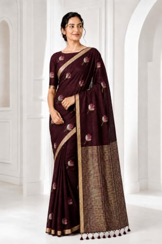 Image of Women's Kosa Linen Floral Motif Design with Unstitched Blouse Piece