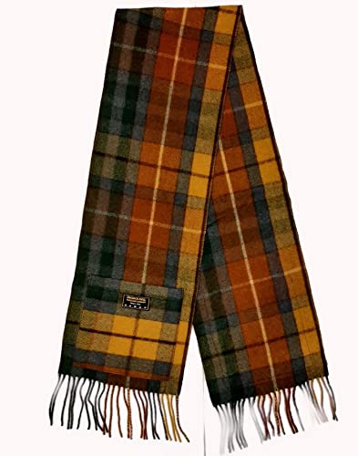 Patrick King Woollen Company Long Merino Wool Scarf with Pockets - Antique Buchanan Fringed Plaid Oversized Scarf 10" x 69" for Men Women Made of Heavy Wool Warm Thick Durable3