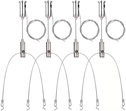 4 Set/8 Pcs Light Suspension Luminaire Installation Hardware Fastener Kit, 3.4ft Adjustable Galvanized Coated Hanging Cable 11lb Per Strip for Commercial Aquarium LED Panel Light