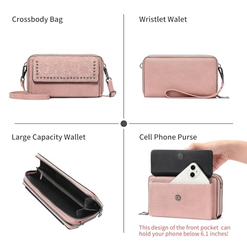 Image of FALAN MULE Crossbody Bags for Women Small Leather Cell Phone Wallet Wristlet Purse with Zip Around 2 Strap