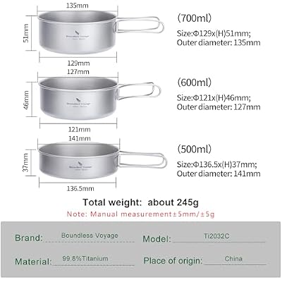 Boundless Voyage 3pcs Camping Foldable Cookware Titanium Pot Pan Set Ultralight Tableware Outdoor Dinnerware Set D-Ti2032c
