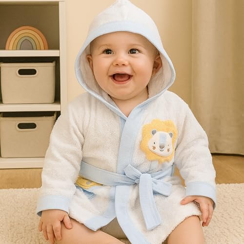 Peignoir à capuche bébé coton lion bleu idée cadeau naissance - 4