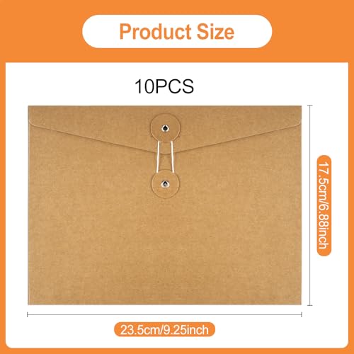 10 Stück kraft dokumentenmappe, A5 Kraftpapier Dokumentenmappe, Präsentationsmappe Tragbar, Umschläge Organisation mit Externe Taste Wickeldichtung Design Klein Kraft-Umschlag für Büro Schule Zuhause