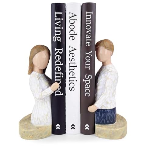 Heavy Book Ends for Shelves, Decorative Bookends for Heavy Books, Book Stopper - Book Holders for Shelves, Modern Home Decor Aesthetic Book Ends, Hand-Painted Resin Couple Statue Bookends, Set of 2 Cover