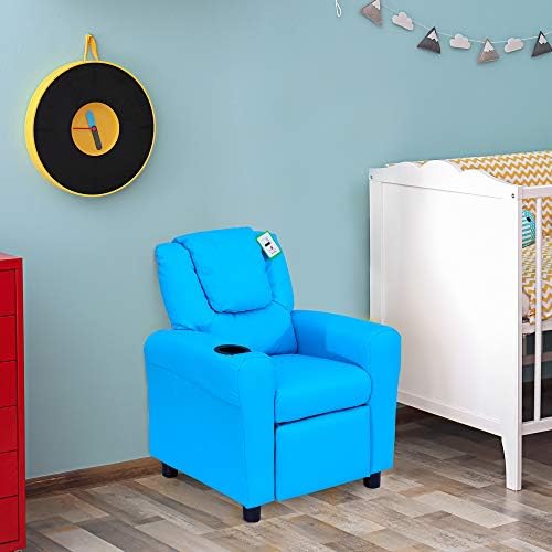 HOMCOM Kids Children Recliner Lounger Armchair Games Chair Sofa Seat PU Leather Look w/Cup Holder (Blue)