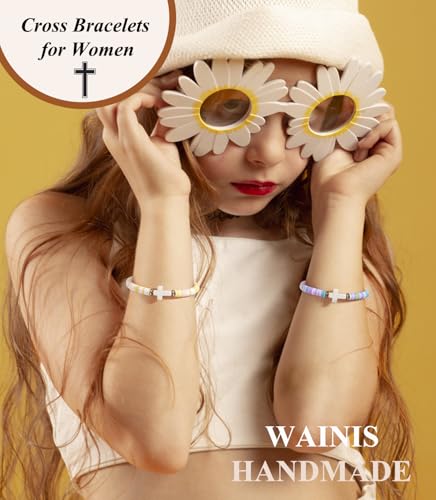 WAINIS 9Pcs Cross Bracelets Religious Christian Gifts for Women Trendy Stuff Adjustable WWJD Jesus Bracelets Catholic Communion Easter Graduation Bless Jewelry Gift2