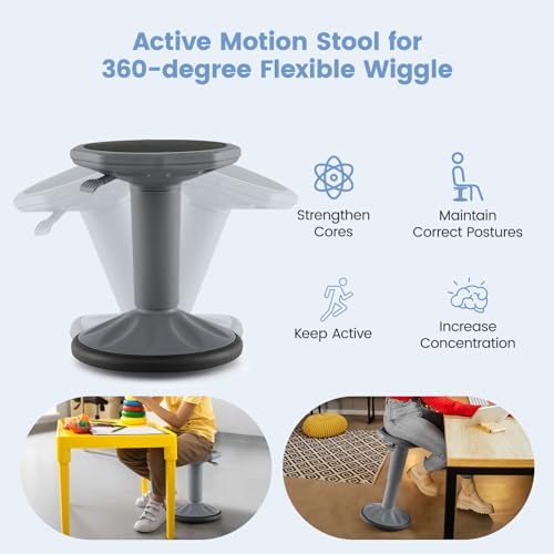 Image of Giantex Wobble Stools for Classroom Seating - Wiggle Stool with Adjustable Height, 24 inch Active Learning Stool, Sitting Balance Chair for School, Office Stand Up, Flexible Seating Wobble Chair, Grey