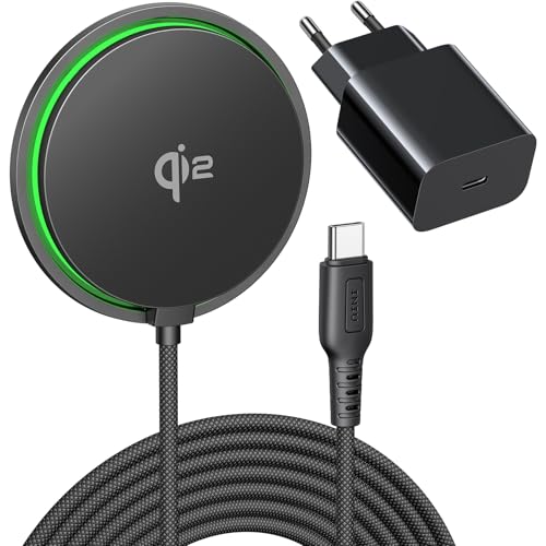INIU Chargeur Induction iPhone, 15W Certifié Qi2 Chargeur Sans Fil Magnétique avec Refroidissement, Charge Rapide Mag-Safe pour iPhone 17 16 15 14 13 12 Pro Max AirPods 4 3 (avec Adaptateur USB C 20W)